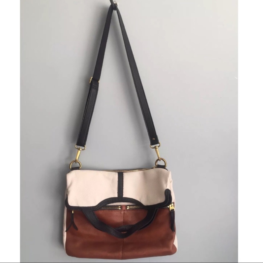 Fossil Crossbody Black Brown ivory purse leather